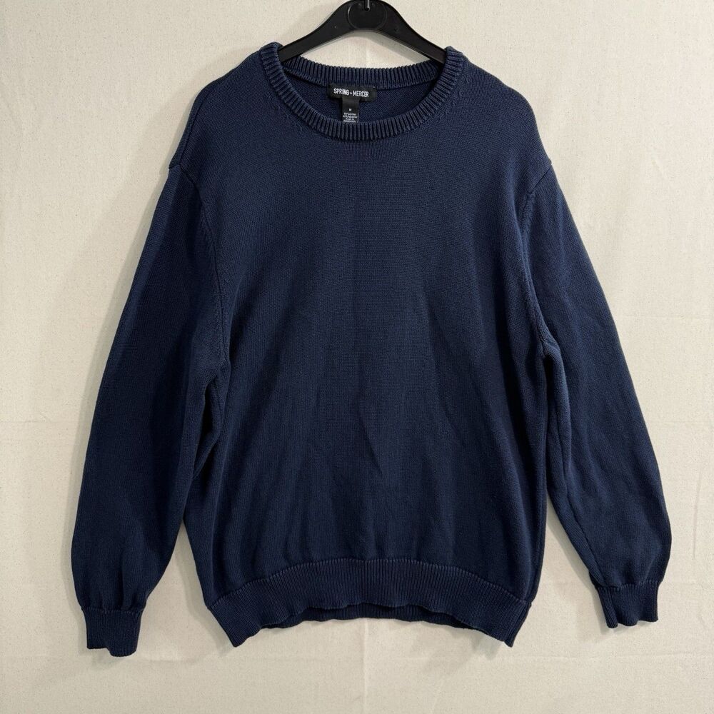 Spring + Mercer Mens Sweater M Pullover Crew Neck Long Sleeves Blue Navy